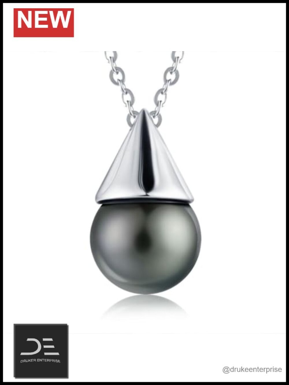 Tahitian Black Pearl Pendant Necklace Sterling Silver 925